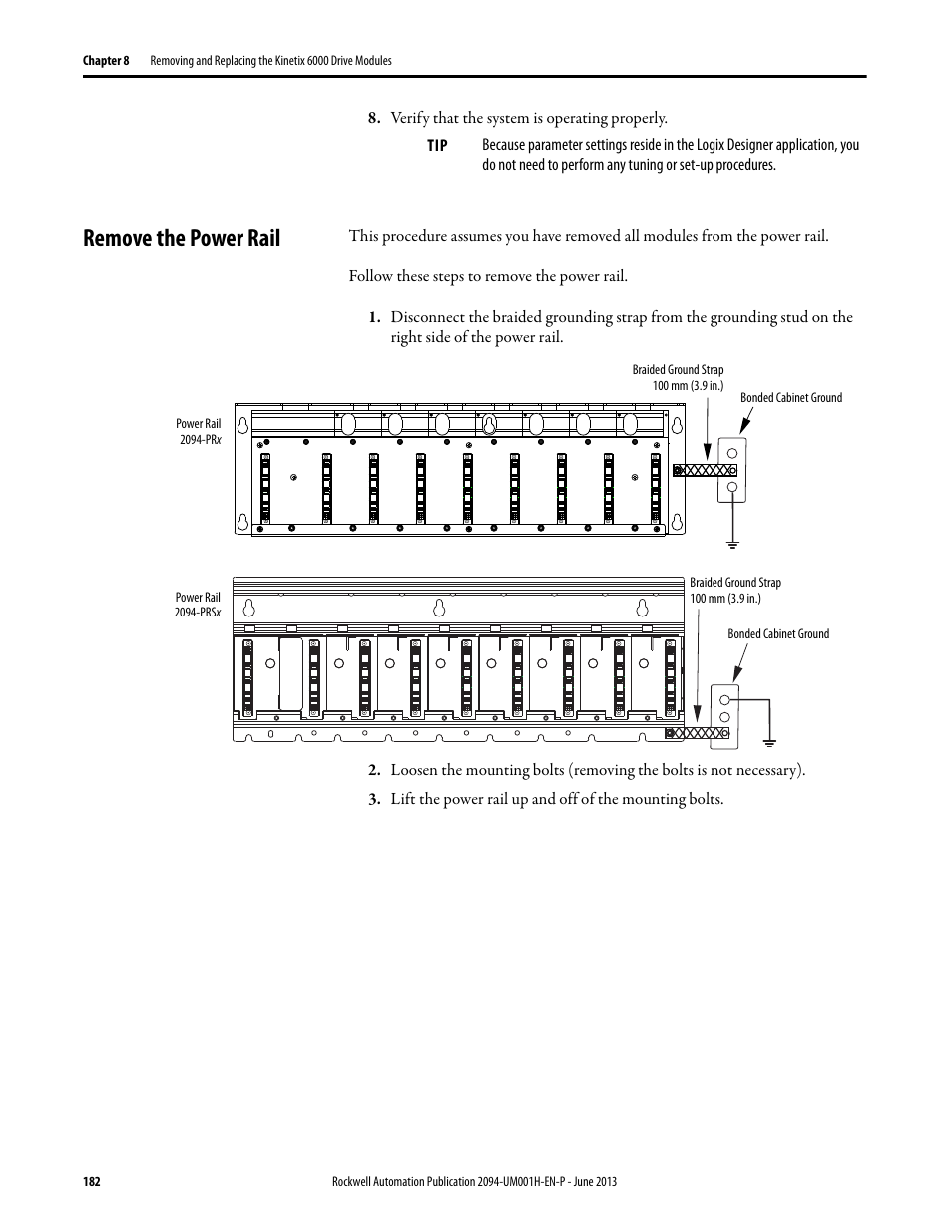 Remove the power rail | Rockwell Automation 2094-xMxx-S Kinetix 6000 Multi-axis Servo Drives User Manual User Manual | Page 182 / 286