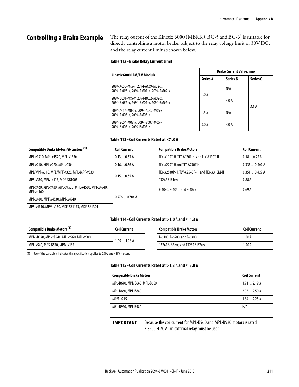 Controlling a brake example, O controlling a brake example on | Rockwell Automation 2094-xMxx-S Kinetix 6000 Multi-axis Servo Drives User Manual User Manual | Page 211 / 286