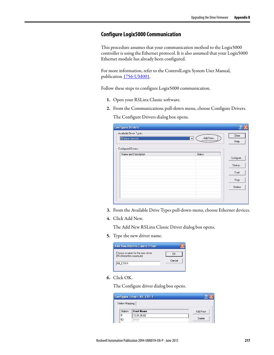 Configure logix5000 communication | Rockwell Automation 2094-xMxx-S Kinetix 6000 Multi-axis Servo Drives User Manual User Manual | Page 217 / 286