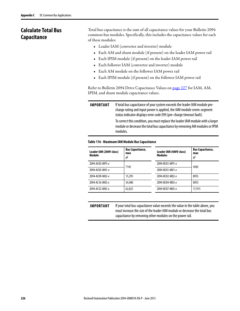 Calculate total bus capacitance | Rockwell Automation 2094-xMxx-S Kinetix 6000 Multi-axis Servo Drives User Manual User Manual | Page 226 / 286