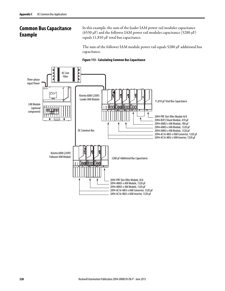 Common bus capacitance example | Rockwell Automation 2094-xMxx-S Kinetix 6000 Multi-axis Servo Drives User Manual User Manual | Page 228 / 286