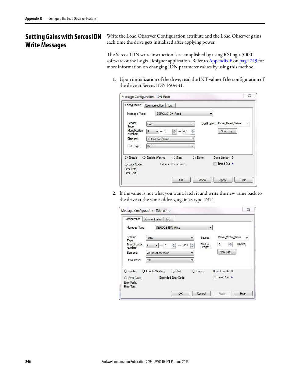 Setting gains with sercos idn write messages | Rockwell Automation 2094-xMxx-S Kinetix 6000 Multi-axis Servo Drives User Manual User Manual | Page 246 / 286