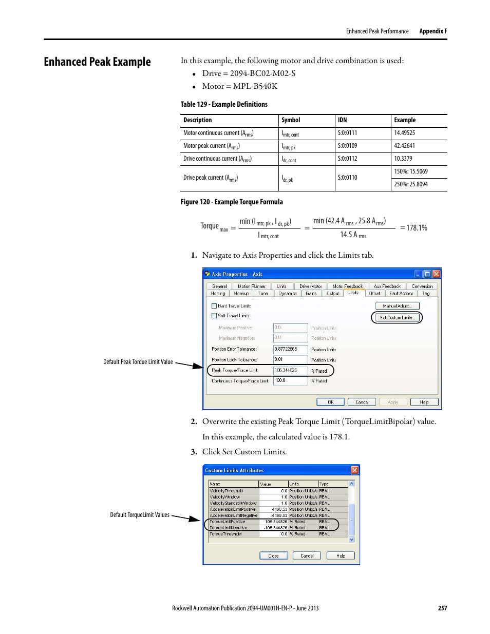 Enhanced peak example | Rockwell Automation 2094-xMxx-S Kinetix 6000 Multi-axis Servo Drives User Manual User Manual | Page 257 / 286