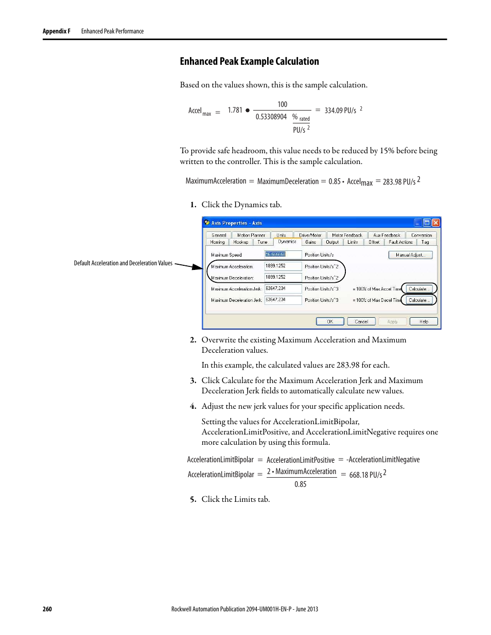 Enhanced peak example calculation | Rockwell Automation 2094-xMxx-S Kinetix 6000 Multi-axis Servo Drives User Manual User Manual | Page 260 / 286