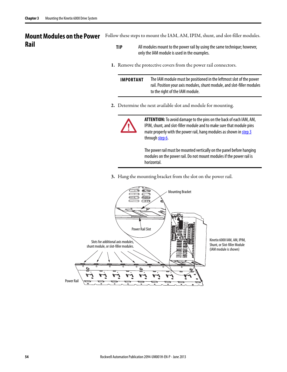 Mount modules on the power rail | Rockwell Automation 2094-xMxx-S Kinetix 6000 Multi-axis Servo Drives User Manual User Manual | Page 54 / 286