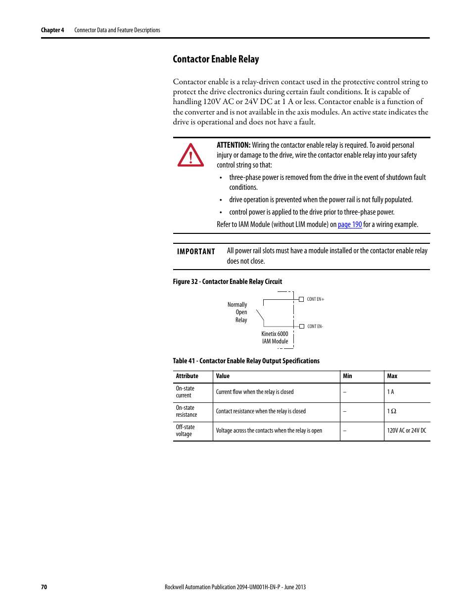 Contactor enable relay | Rockwell Automation 2094-xMxx-S Kinetix 6000 Multi-axis Servo Drives User Manual User Manual | Page 70 / 286