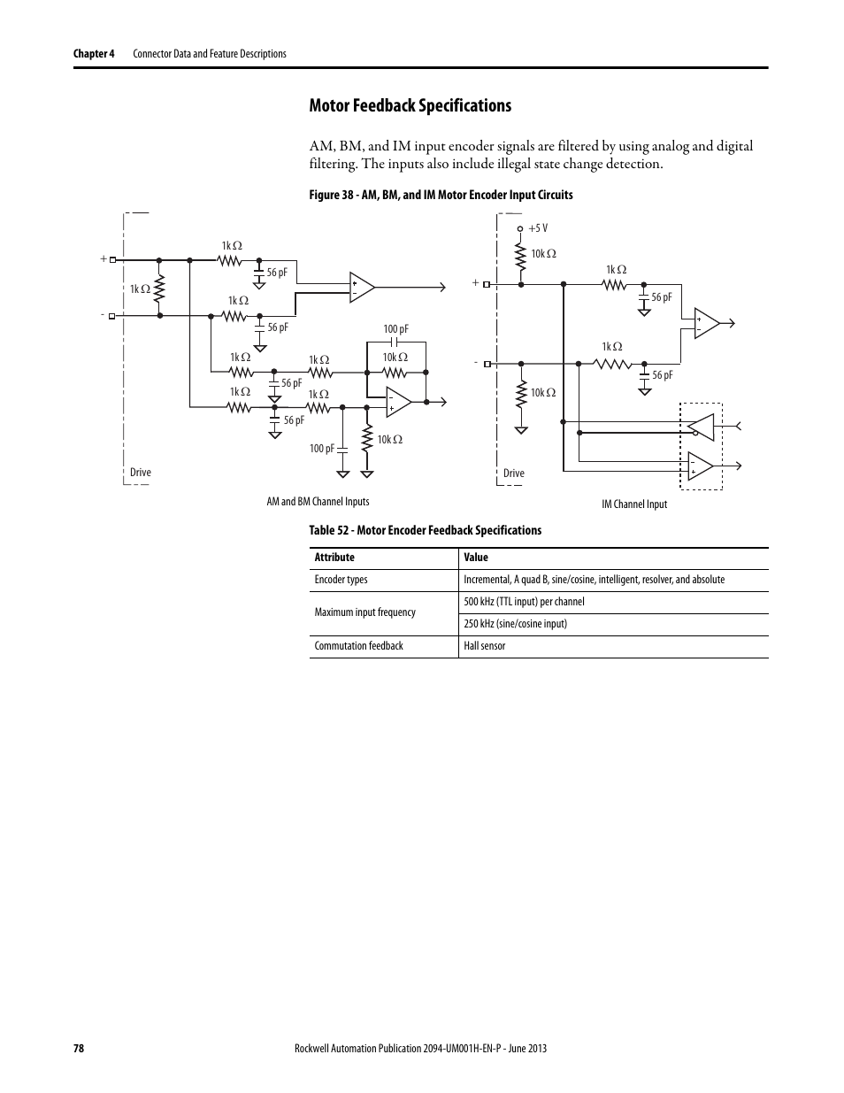 Motor feedback specifications | Rockwell Automation 2094-xMxx-S Kinetix 6000 Multi-axis Servo Drives User Manual User Manual | Page 78 / 286