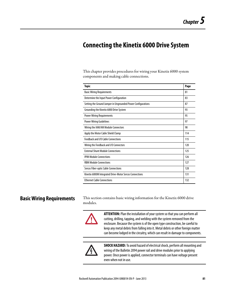 Ch5 - connecting the kinetix 6000 drive system, Basic wiring requirements, Chapter 5 | Connecting the kinetix 6000 drive system, Chapter | Rockwell Automation 2094-xMxx-S Kinetix 6000 Multi-axis Servo Drives User Manual User Manual | Page 81 / 286