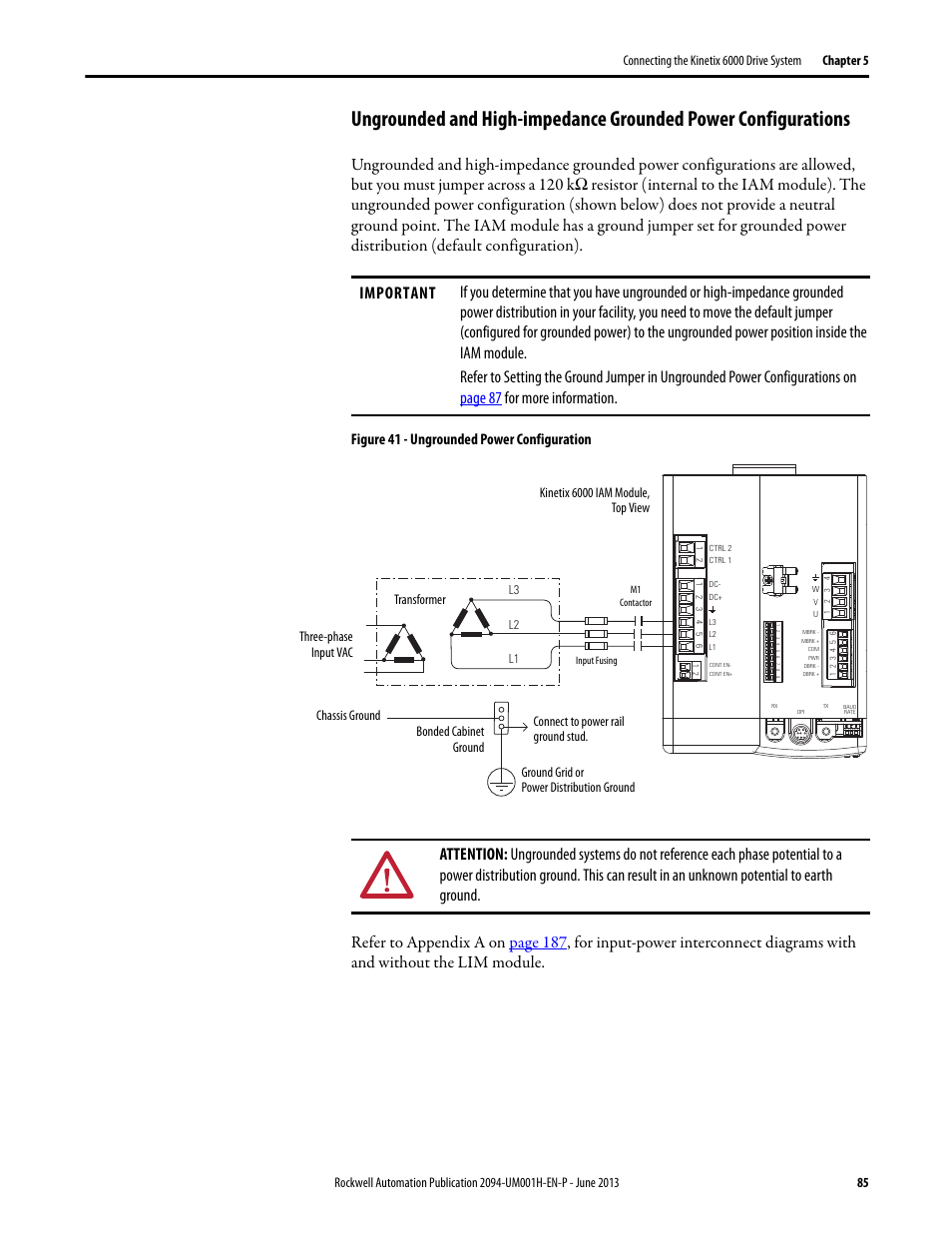 Figure 41 - ungrounded power configuration | Rockwell Automation 2094-xMxx-S Kinetix 6000 Multi-axis Servo Drives User Manual User Manual | Page 85 / 286