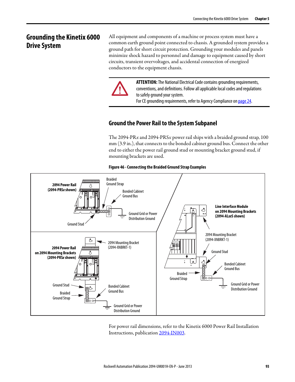 Grounding the kinetix 6000 drive system, Ground the power rail to the system subpanel, Grounding the kinetix 6000 drive system on | Rockwell Automation 2094-xMxx-S Kinetix 6000 Multi-axis Servo Drives User Manual User Manual | Page 93 / 286