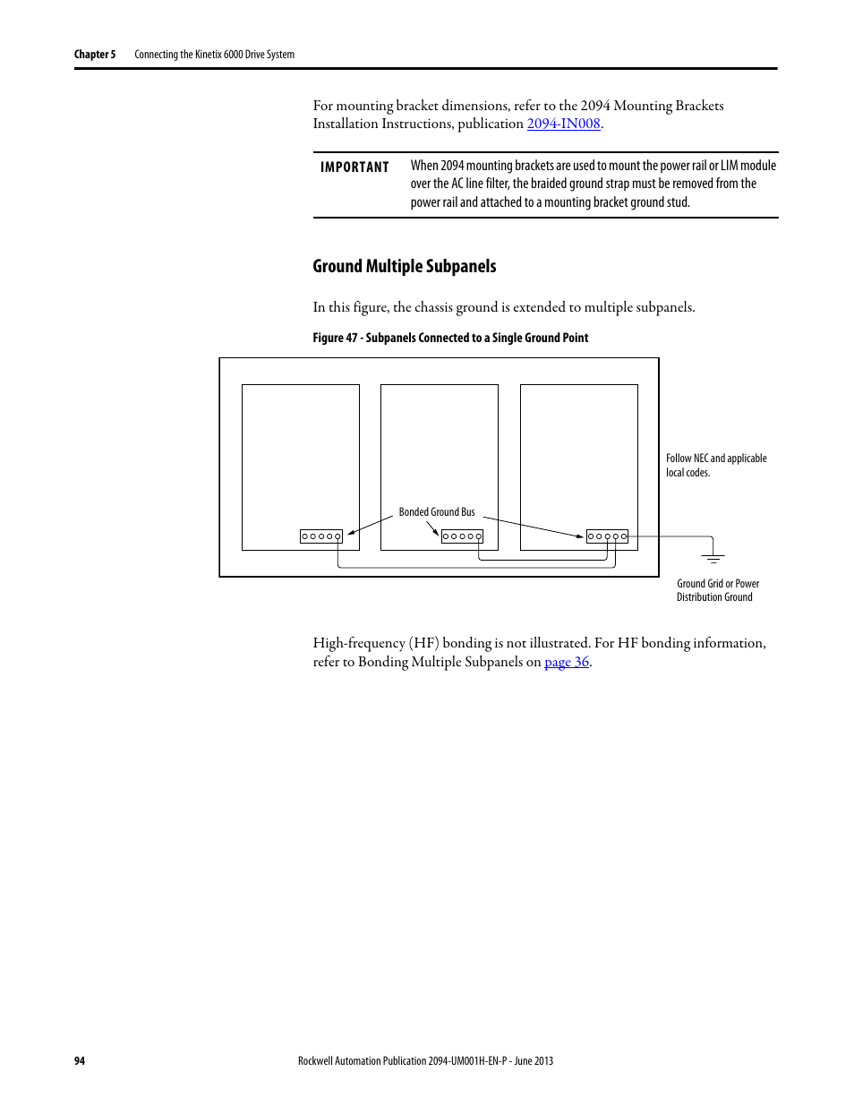 Ground multiple subpanels | Rockwell Automation 2094-xMxx-S Kinetix 6000 Multi-axis Servo Drives User Manual User Manual | Page 94 / 286