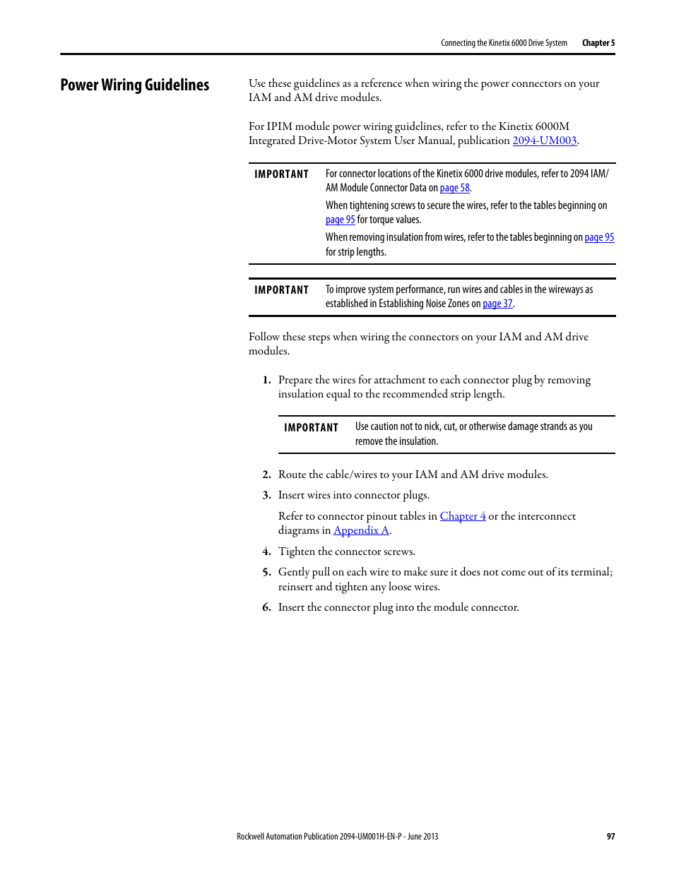 Power wiring guidelines | Rockwell Automation 2094-xMxx-S Kinetix 6000 Multi-axis Servo Drives User Manual User Manual | Page 97 / 286
