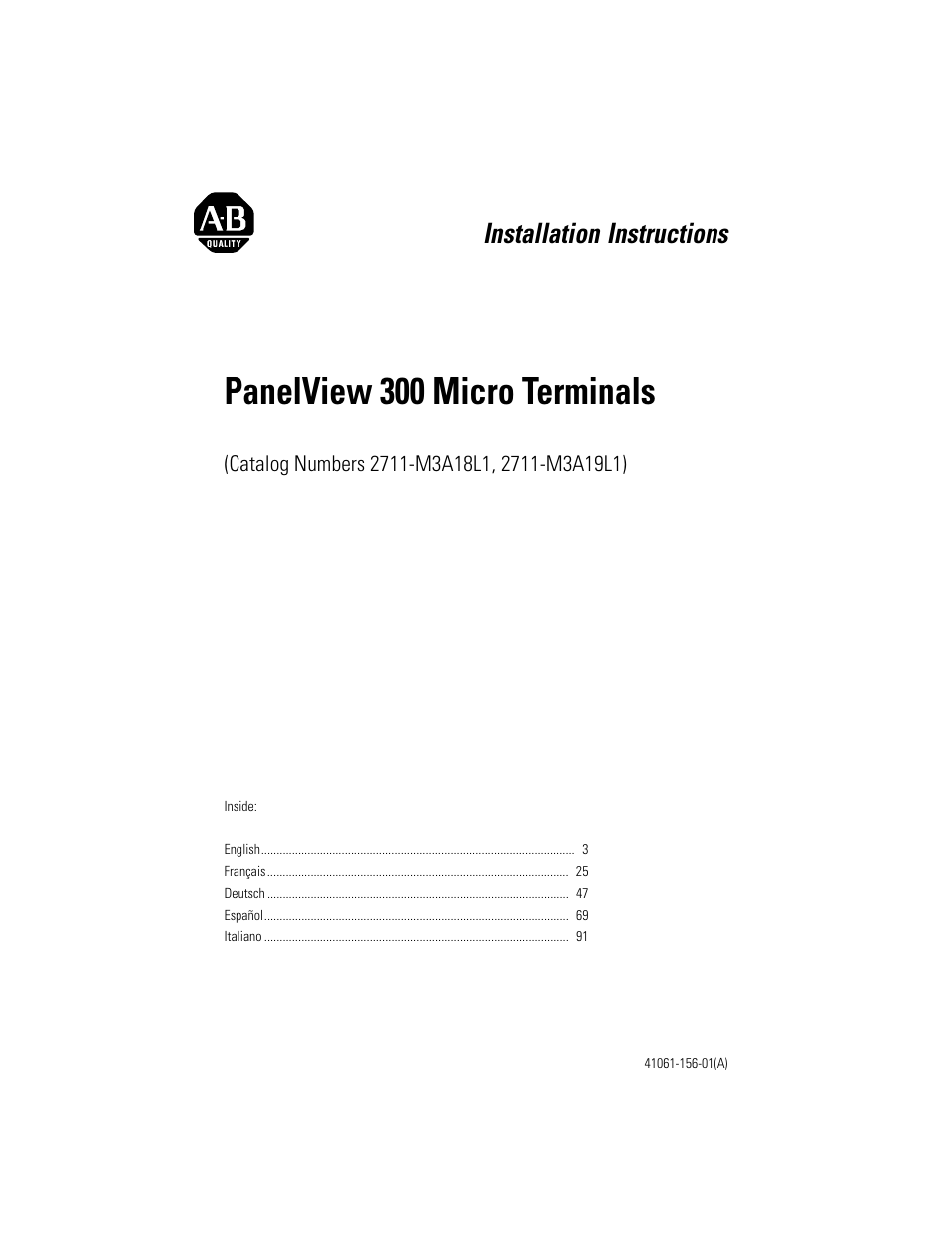 Rockwell Automation 2711-M3A18L1_M3A19L1 PanelView 300 Micro Terminals Installation Instructions User Manual | 116 pages