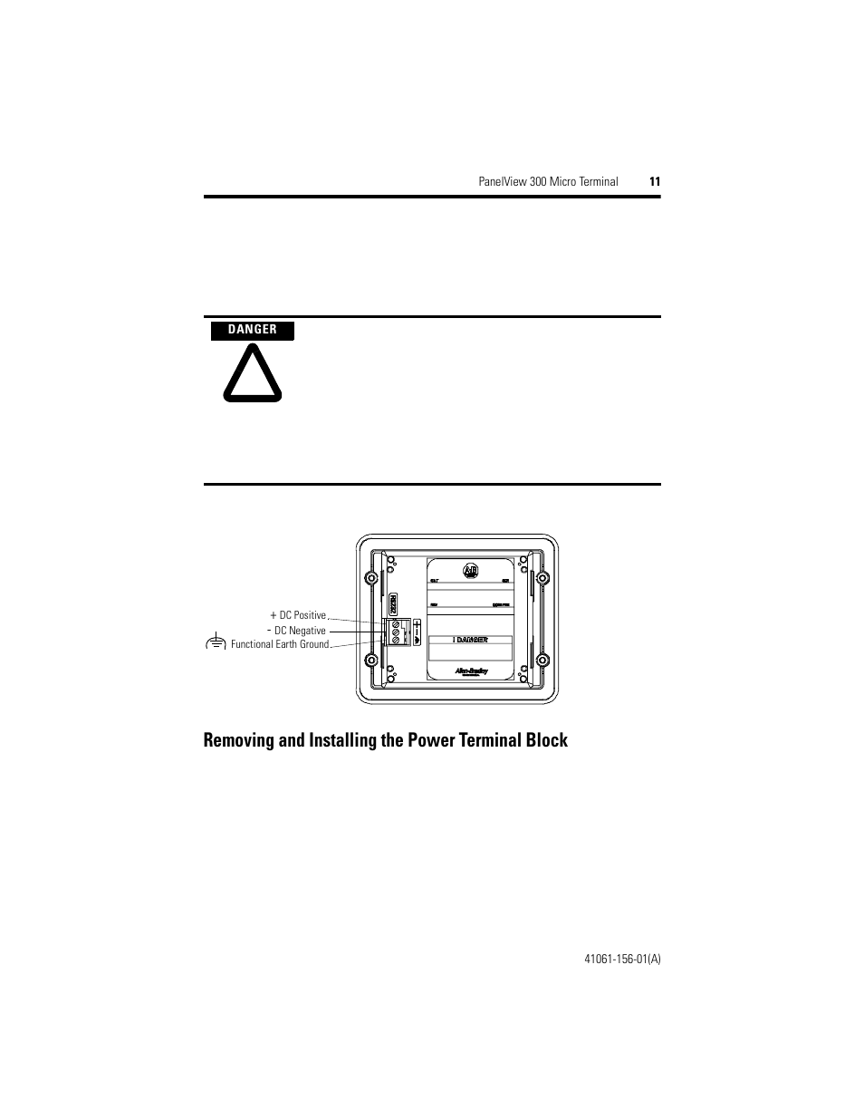 Removing and installing the power terminal block | Rockwell Automation 2711-M3A18L1_M3A19L1 PanelView 300 Micro Terminals Installation Instructions User Manual | Page 11 / 116