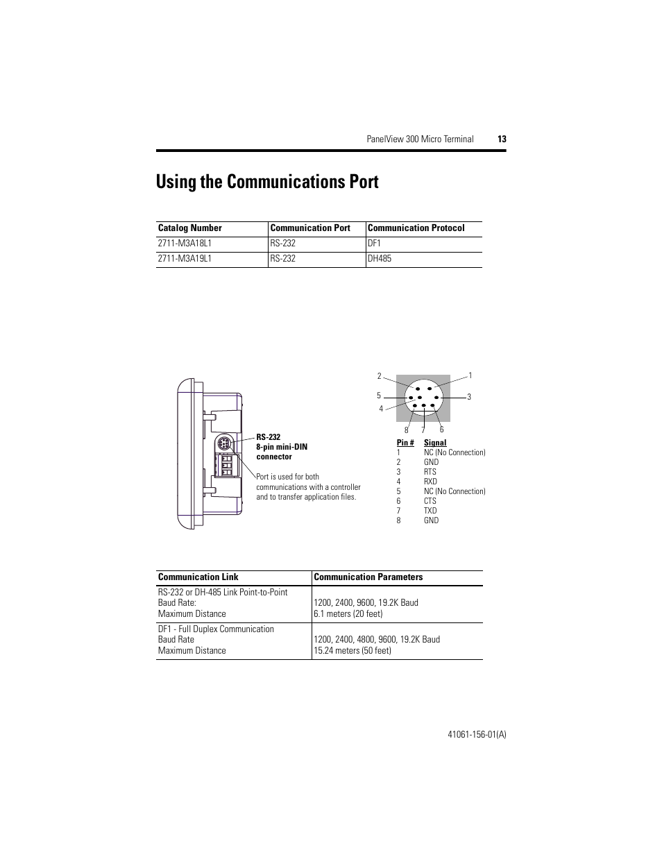 Using the communications port | Rockwell Automation 2711-M3A18L1_M3A19L1 PanelView 300 Micro Terminals Installation Instructions User Manual | Page 13 / 116