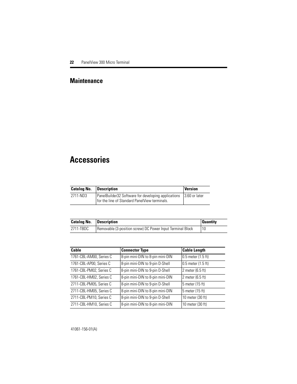 Maintenance, Accessories | Rockwell Automation 2711-M3A18L1_M3A19L1 PanelView 300 Micro Terminals Installation Instructions User Manual | Page 22 / 116