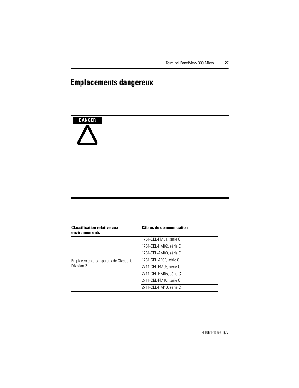 Emplacements dangereux | Rockwell Automation 2711-M3A18L1_M3A19L1 PanelView 300 Micro Terminals Installation Instructions User Manual | Page 27 / 116