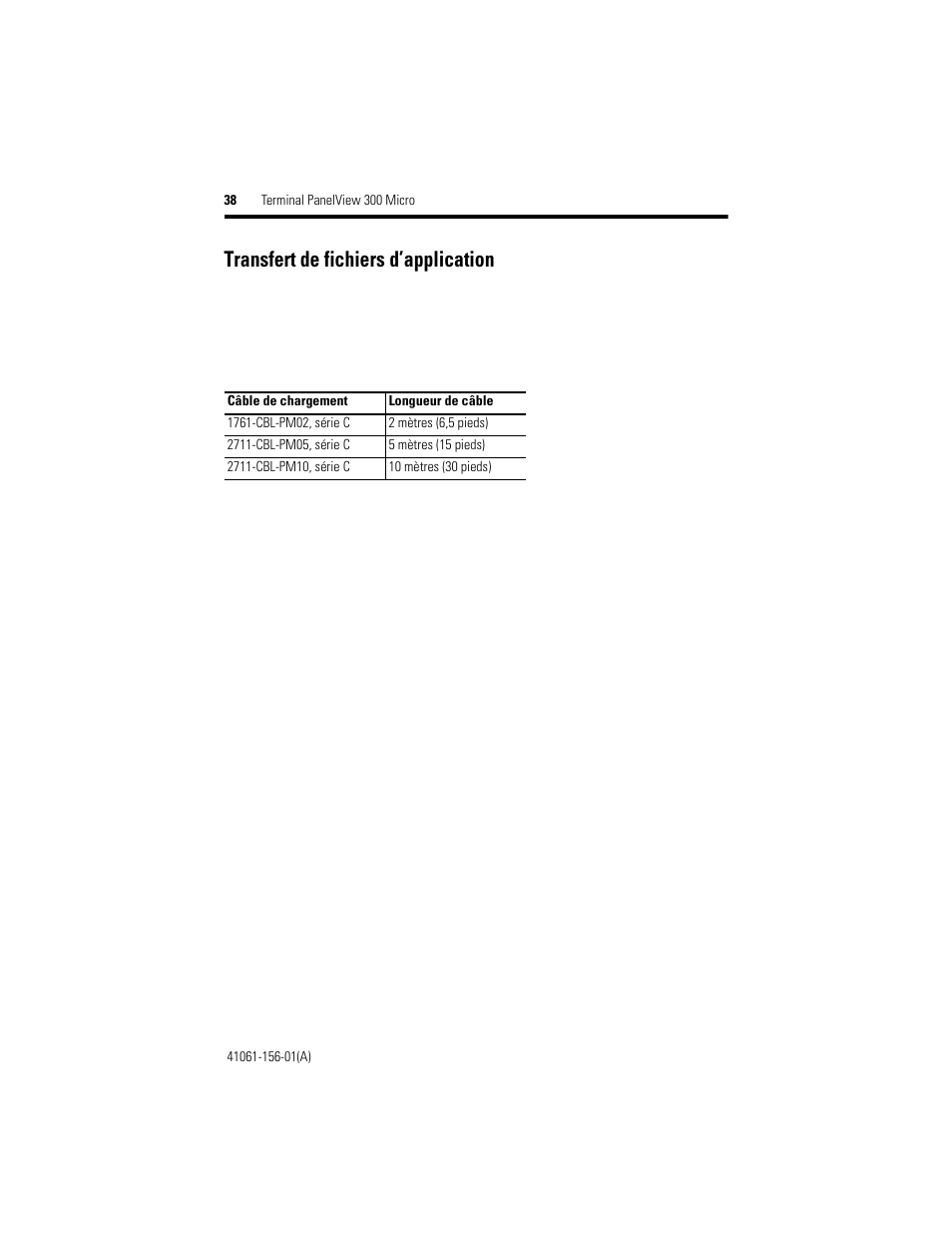 Transfert de fichiers d'application, Transfert de fichiers d’application | Rockwell Automation 2711-M3A18L1_M3A19L1 PanelView 300 Micro Terminals Installation Instructions User Manual | Page 38 / 116