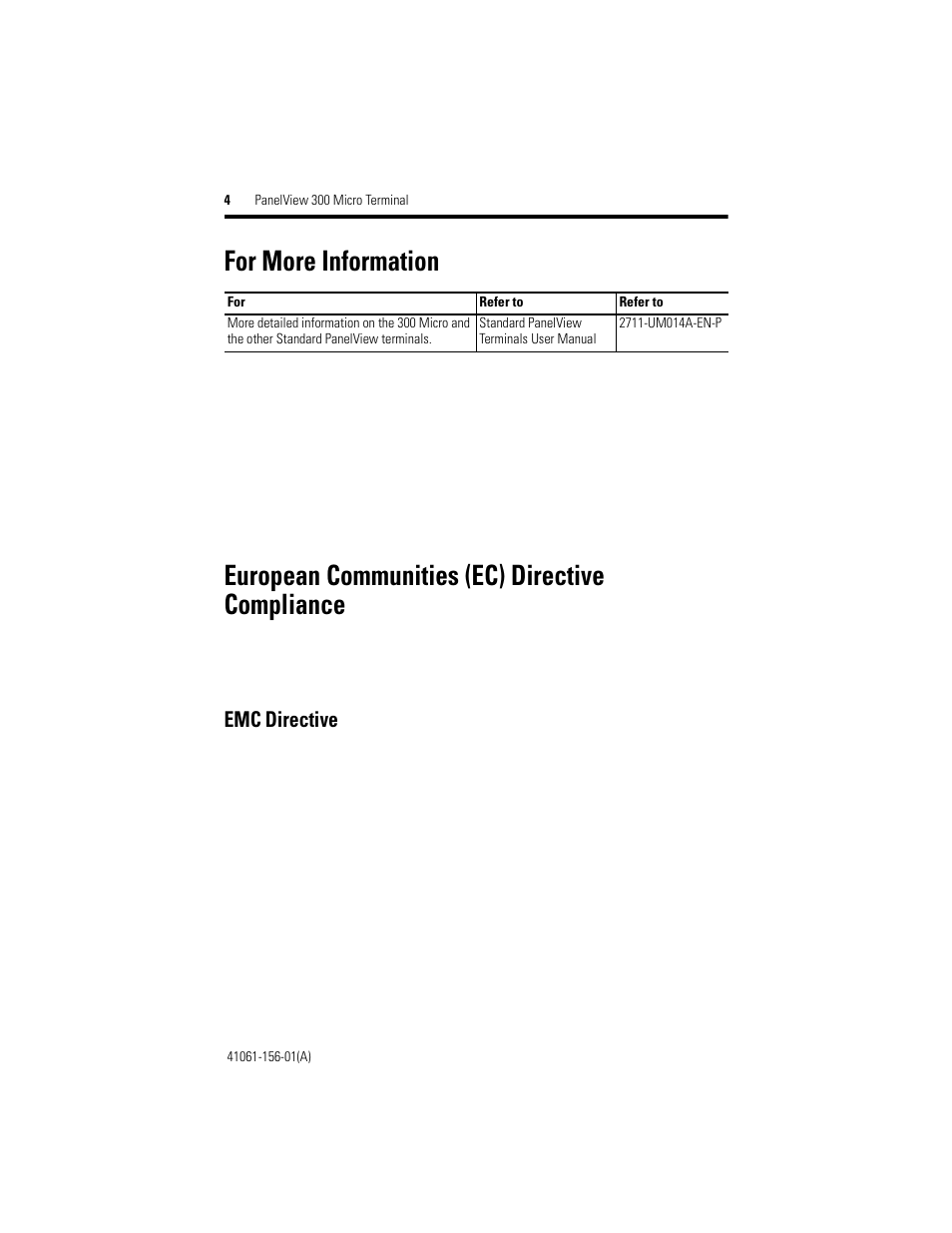 For more information, European communities (ec) directive compliance, Emc directive | Rockwell Automation 2711-M3A18L1_M3A19L1 PanelView 300 Micro Terminals Installation Instructions User Manual | Page 4 / 116