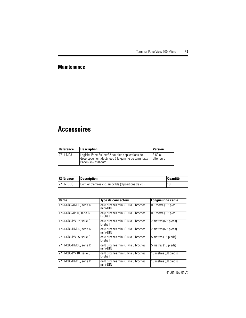 Maintenance, Accessoires | Rockwell Automation 2711-M3A18L1_M3A19L1 PanelView 300 Micro Terminals Installation Instructions User Manual | Page 45 / 116
