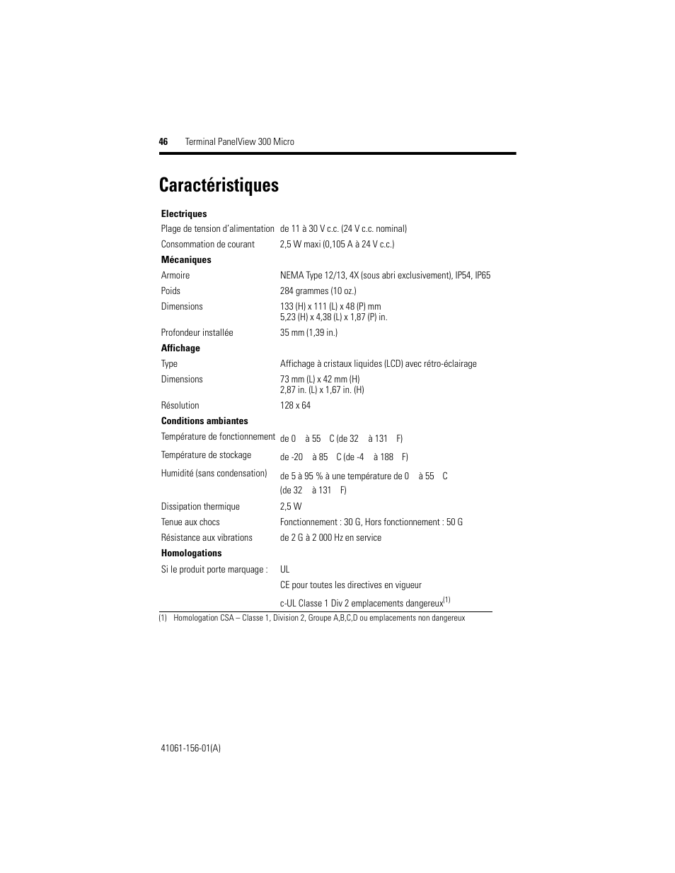 Caractéristiques | Rockwell Automation 2711-M3A18L1_M3A19L1 PanelView 300 Micro Terminals Installation Instructions User Manual | Page 46 / 116