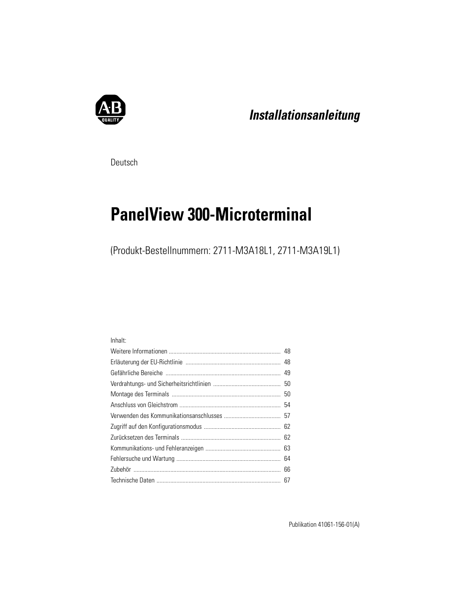 Deutsch, Panelview 300-microterminal, Installationsanleitung | Rockwell Automation 2711-M3A18L1_M3A19L1 PanelView 300 Micro Terminals Installation Instructions User Manual | Page 47 / 116