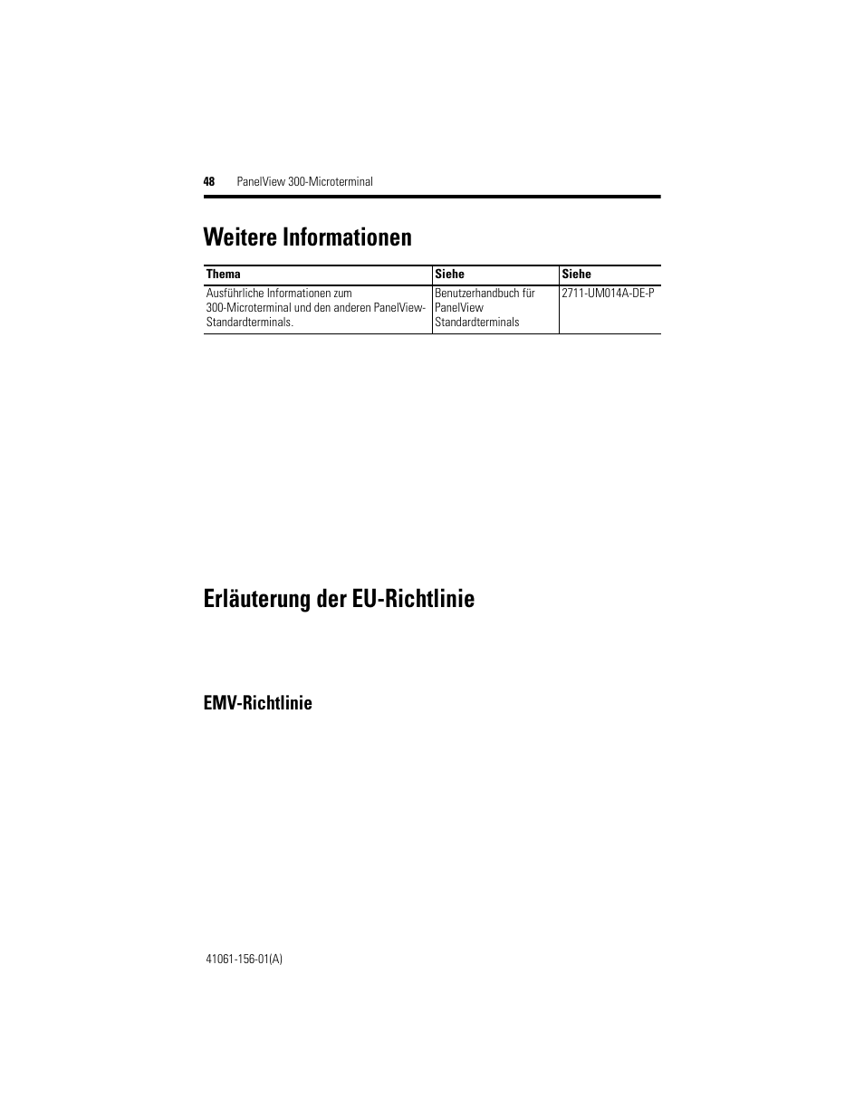 Weitere informationen, Erläuterung der eu-richtlinie, Emv-richtlinie | Rockwell Automation 2711-M3A18L1_M3A19L1 PanelView 300 Micro Terminals Installation Instructions User Manual | Page 48 / 116