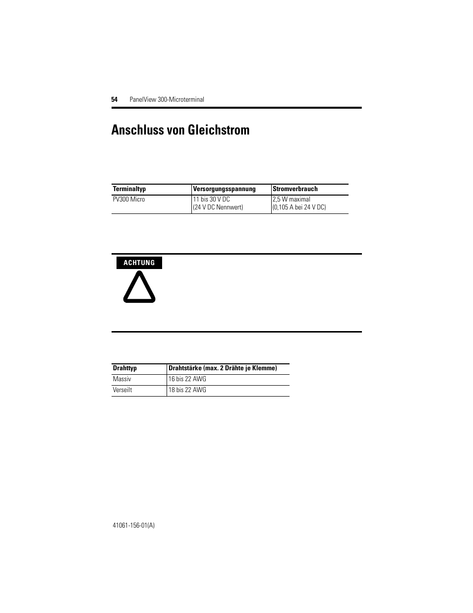 Anschluss von gleichstrom | Rockwell Automation 2711-M3A18L1_M3A19L1 PanelView 300 Micro Terminals Installation Instructions User Manual | Page 54 / 116