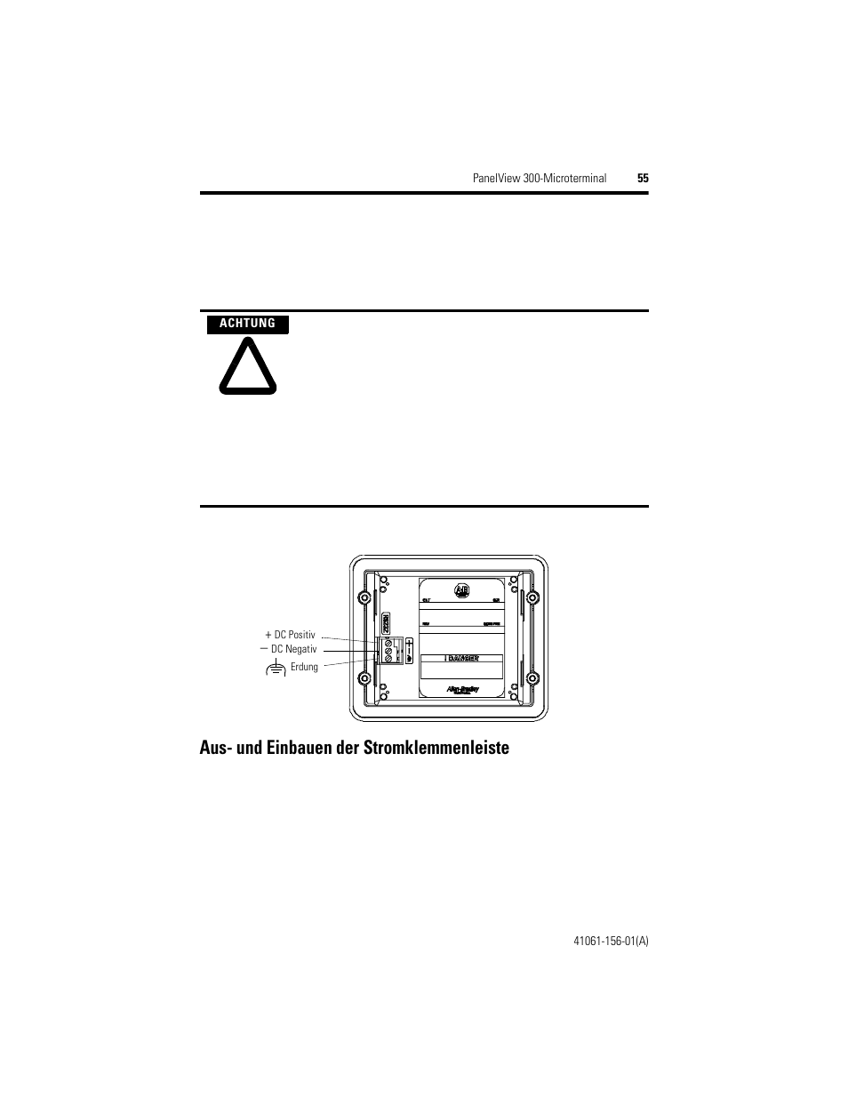 Aus- und einbauen der stromklemmenleiste | Rockwell Automation 2711-M3A18L1_M3A19L1 PanelView 300 Micro Terminals Installation Instructions User Manual | Page 55 / 116