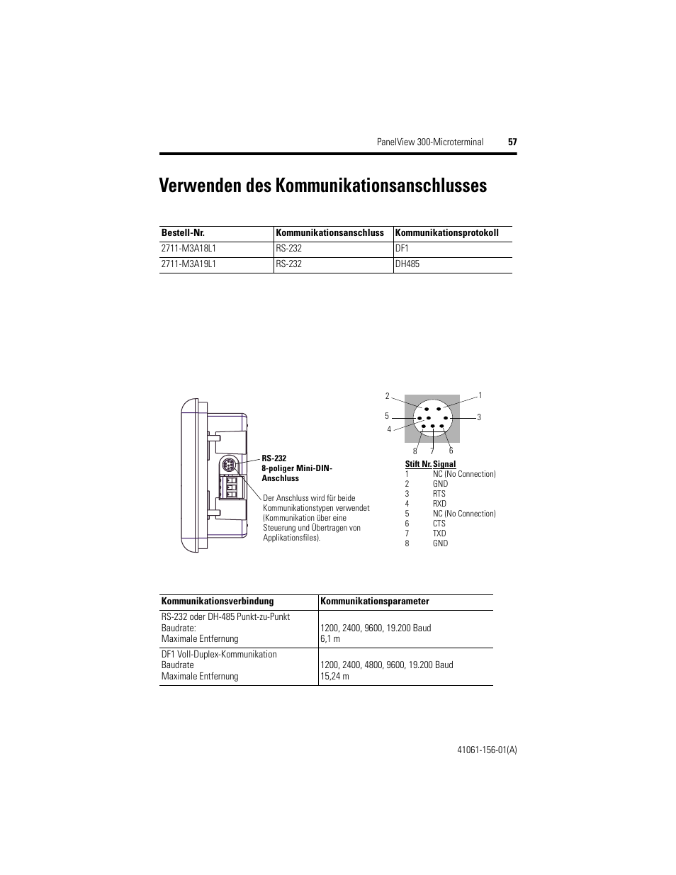 Verwenden des kommunikationsanschlusses | Rockwell Automation 2711-M3A18L1_M3A19L1 PanelView 300 Micro Terminals Installation Instructions User Manual | Page 57 / 116