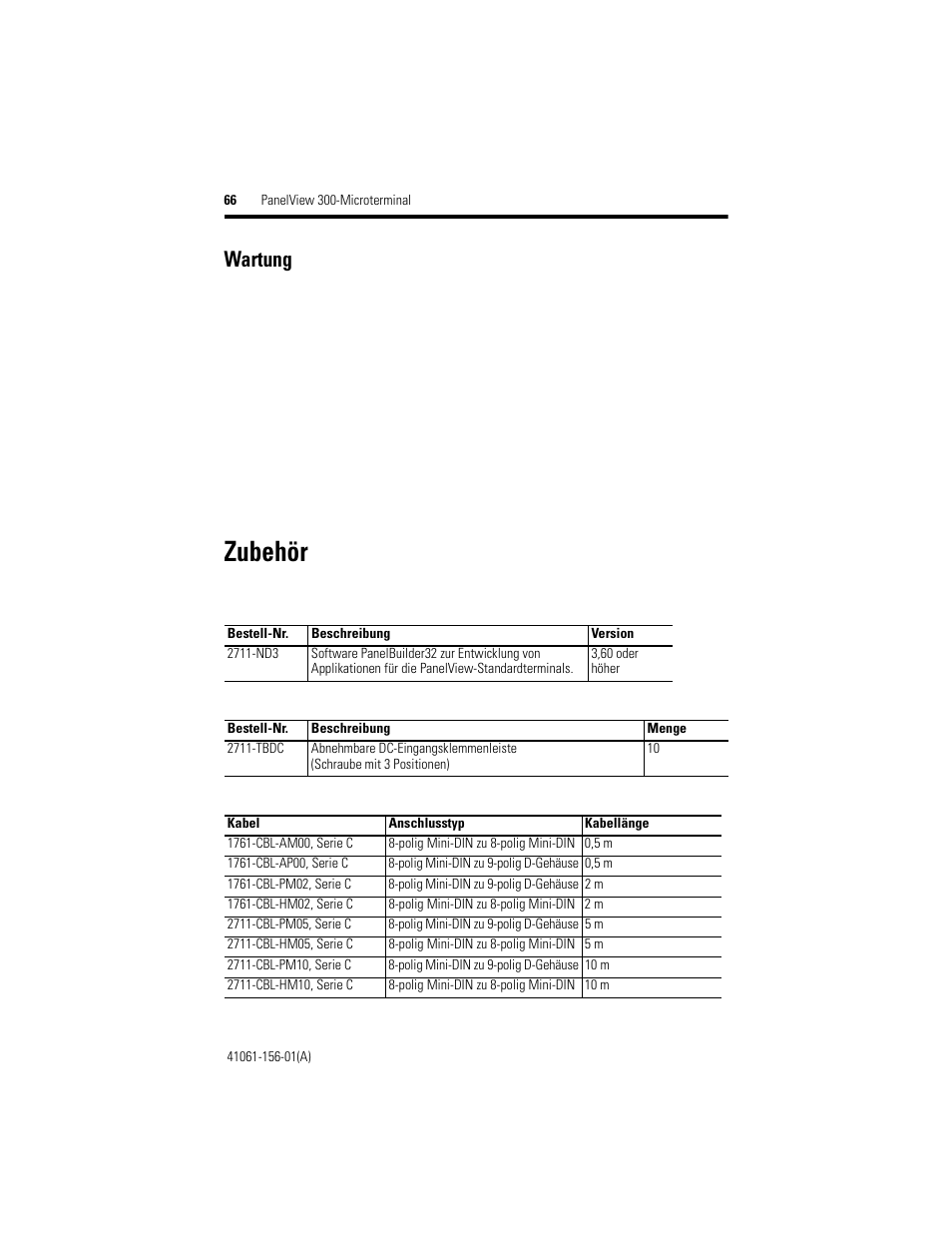 Wartung, Zubehör | Rockwell Automation 2711-M3A18L1_M3A19L1 PanelView 300 Micro Terminals Installation Instructions User Manual | Page 66 / 116