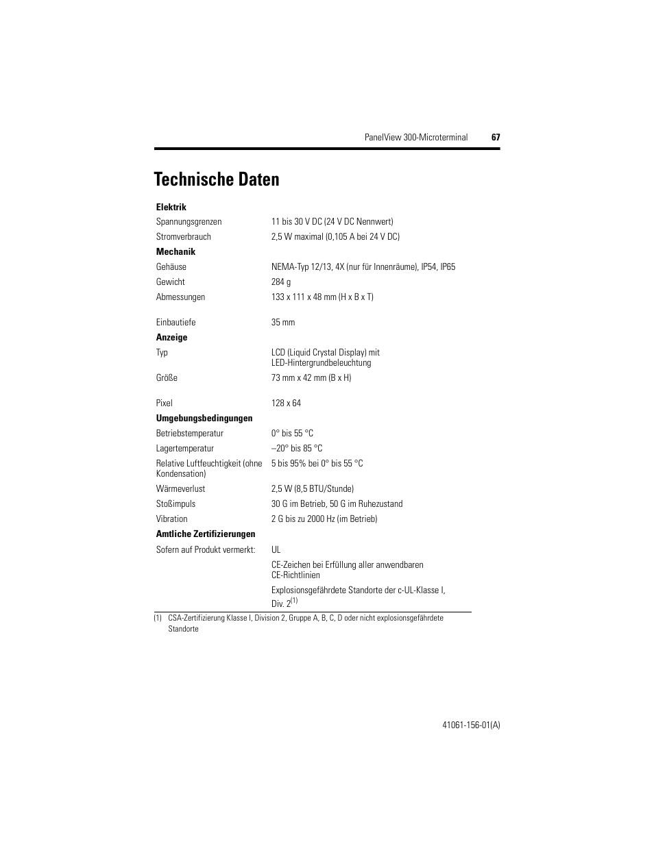 Technische daten | Rockwell Automation 2711-M3A18L1_M3A19L1 PanelView 300 Micro Terminals Installation Instructions User Manual | Page 67 / 116