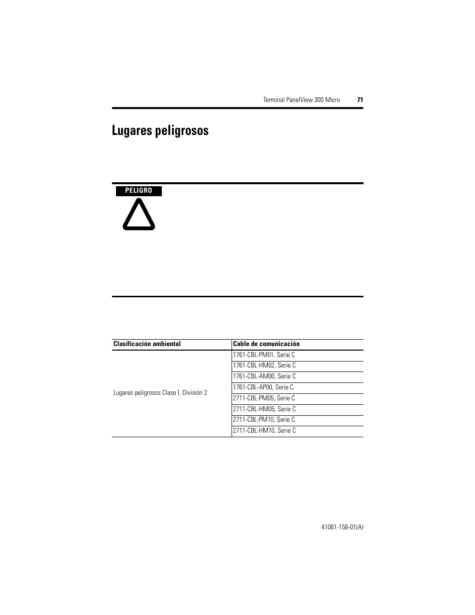 Lugares peligrosos | Rockwell Automation 2711-M3A18L1_M3A19L1 PanelView 300 Micro Terminals Installation Instructions User Manual | Page 71 / 116