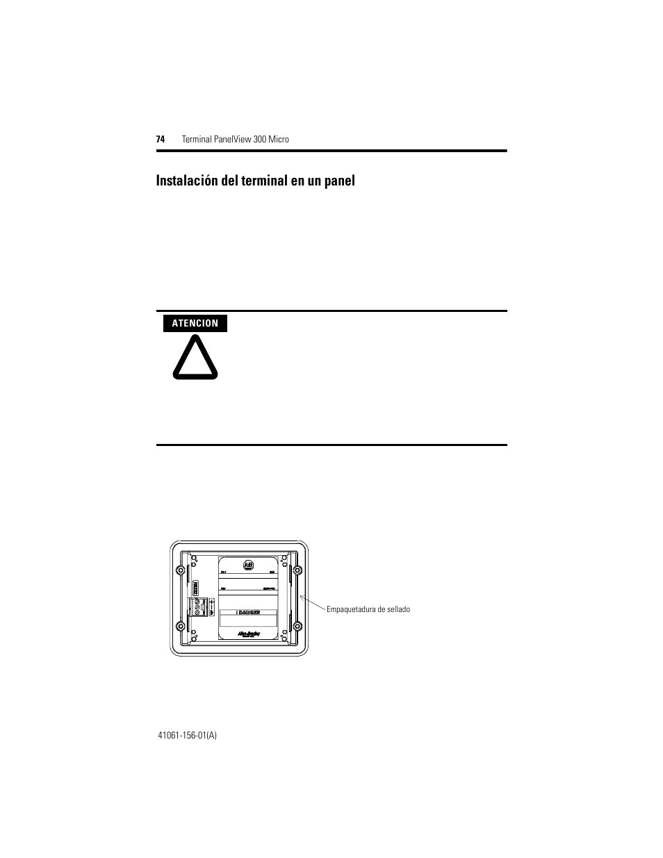 Instalación del terminal en un panel | Rockwell Automation 2711-M3A18L1_M3A19L1 PanelView 300 Micro Terminals Installation Instructions User Manual | Page 74 / 116