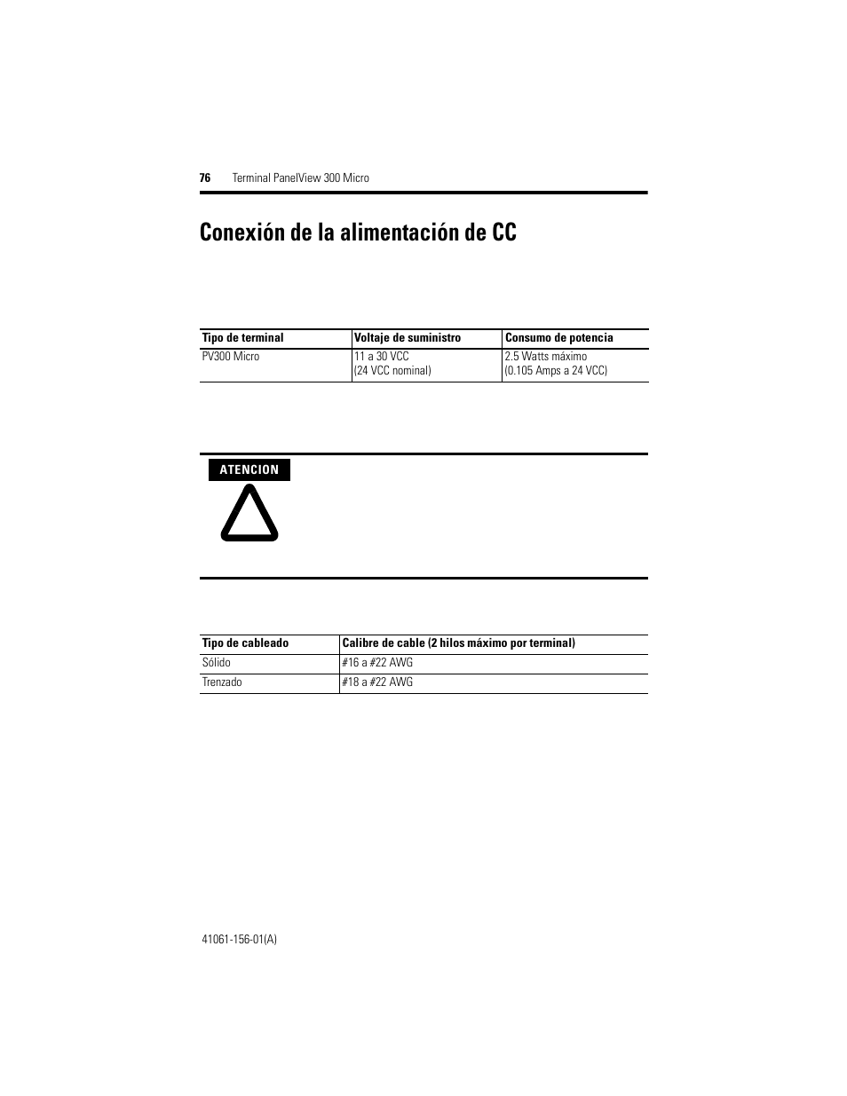 Conexión de la alimentación de cc | Rockwell Automation 2711-M3A18L1_M3A19L1 PanelView 300 Micro Terminals Installation Instructions User Manual | Page 76 / 116