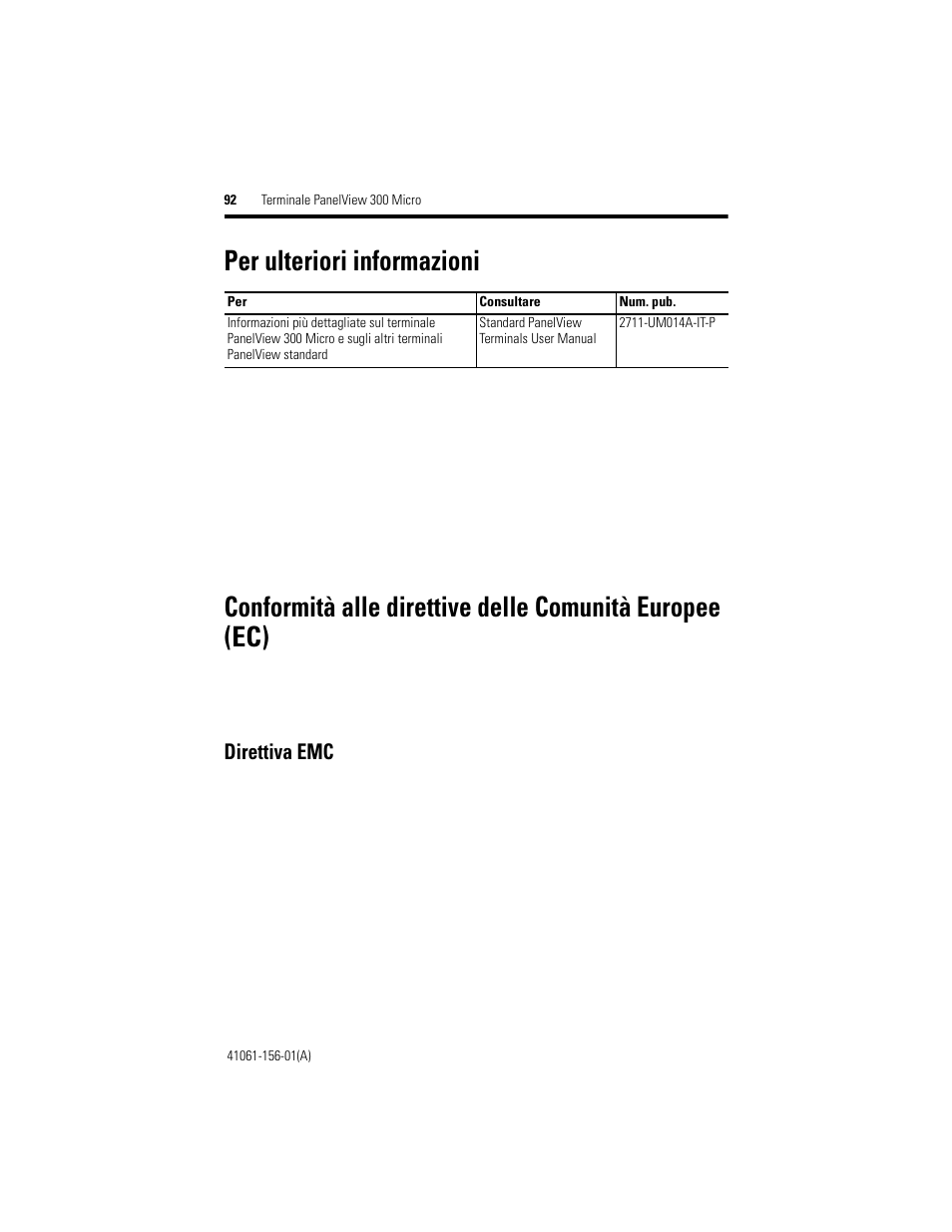 Per ulteriori informazioni, Direttiva emc | Rockwell Automation 2711-M3A18L1_M3A19L1 PanelView 300 Micro Terminals Installation Instructions User Manual | Page 92 / 116