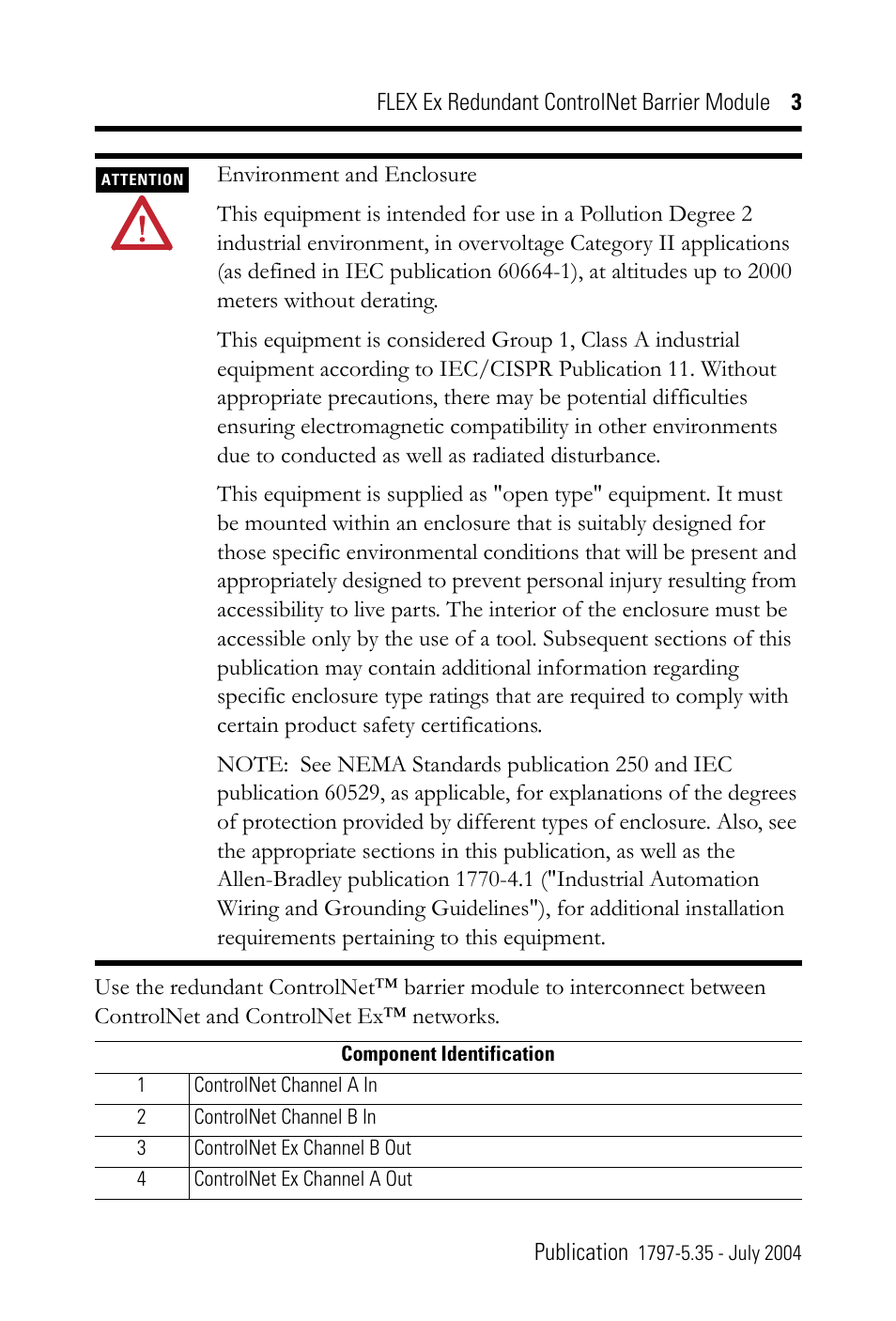Rockwell Automation 1797-BCNR FLEX Ex Redundant ControlNet Barrier Module User Manual | Page 3 / 24