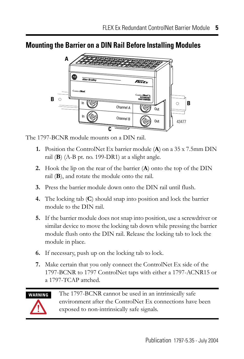 Rockwell Automation 1797-BCNR FLEX Ex Redundant ControlNet Barrier Module User Manual | Page 5 / 24