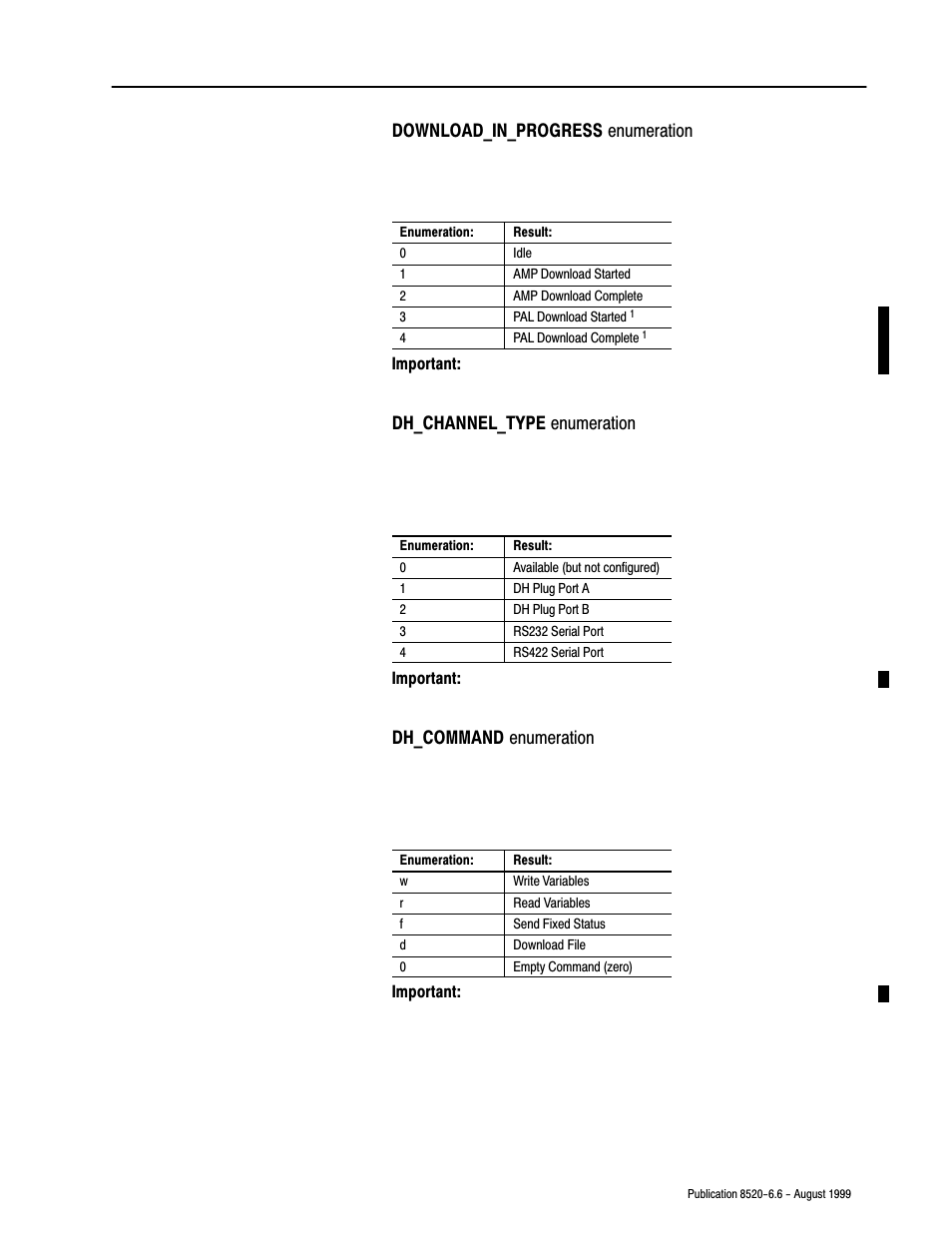 Download_in_progress enumeration, Dh_channel_type enumeration, Dh_command enumeration | Rockwell Automation 8520-9API 9/Series OCI API Developer's Guide User Manual | Page 173 / 263