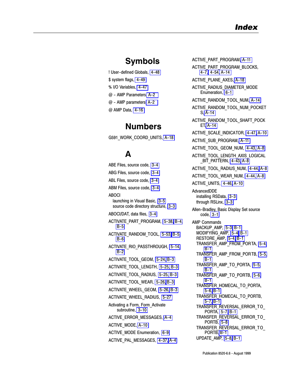 Index, Symbols, Numbers | Rockwell Automation 8520-9API 9/Series OCI API Developer's Guide User Manual | Page 241 / 263