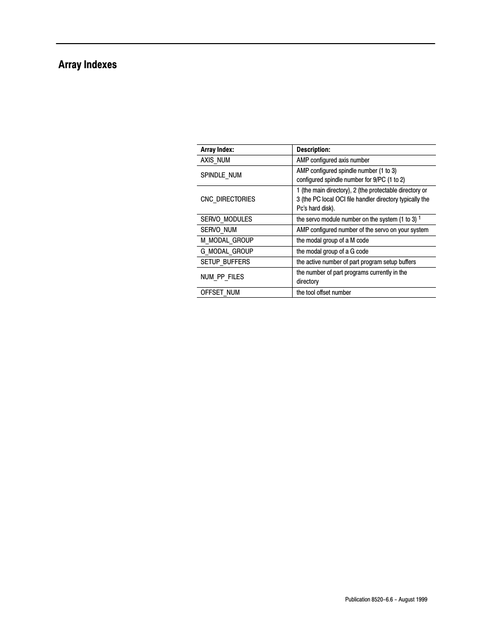 Array indexes | Rockwell Automation 8520-9API 9/Series OCI API Developer's Guide User Manual | Page 51 / 263
