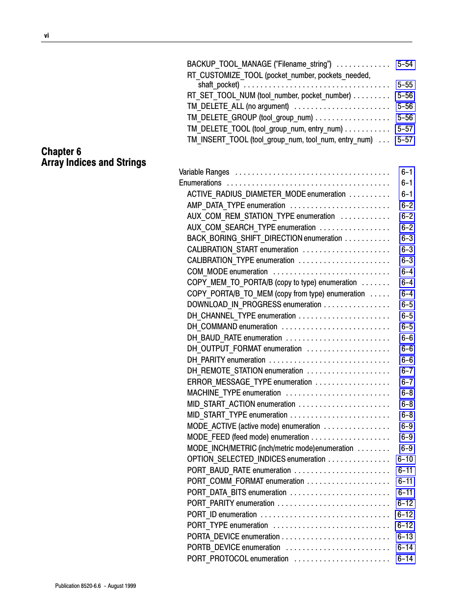 Chapter 6 array indices and strings | Rockwell Automation 8520-9API 9/Series OCI API Developer's Guide User Manual | Page 8 / 263