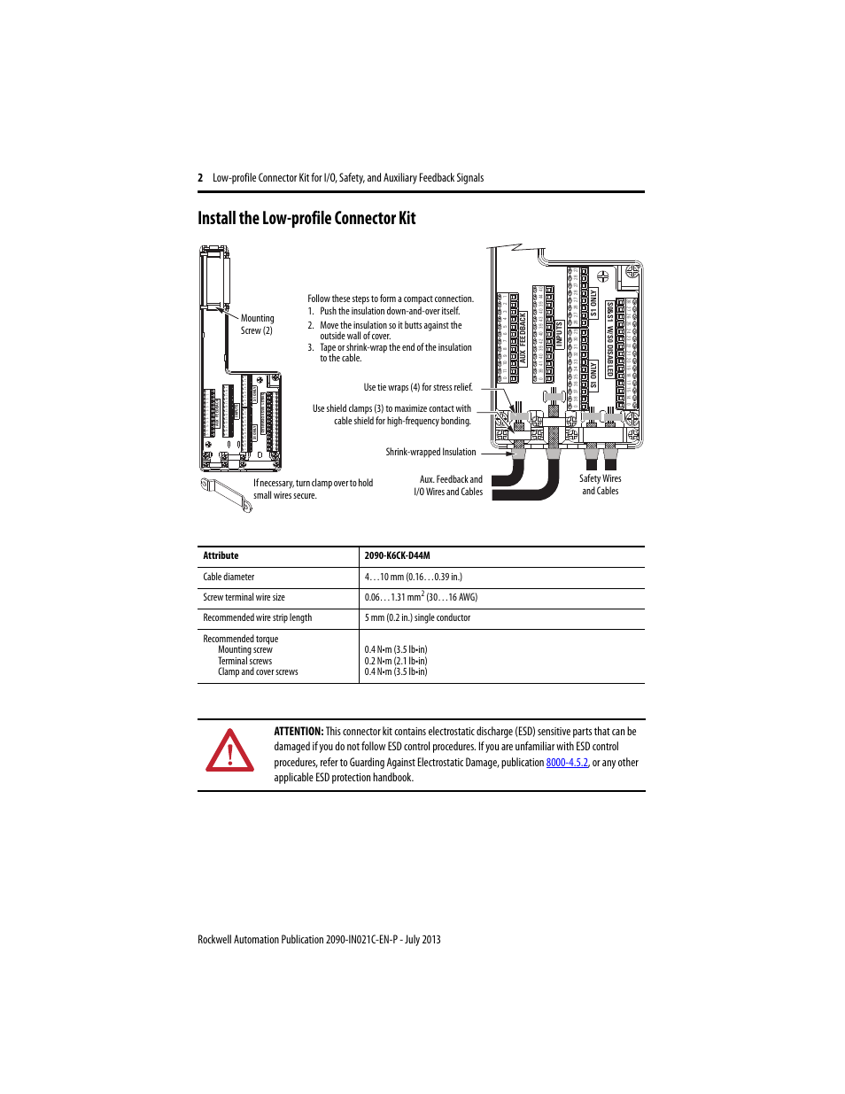 Install the low-profile connector kit | Rockwell Automation 2094-K6CK-D44M Low-profile Connector Kit for I/O, Safety, and Auxiliary Feedback User Manual | Page 2 / 4