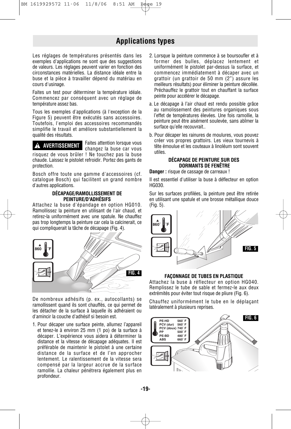 Applications types | Bosch 1944LCD User Manual | Page 19 / 32