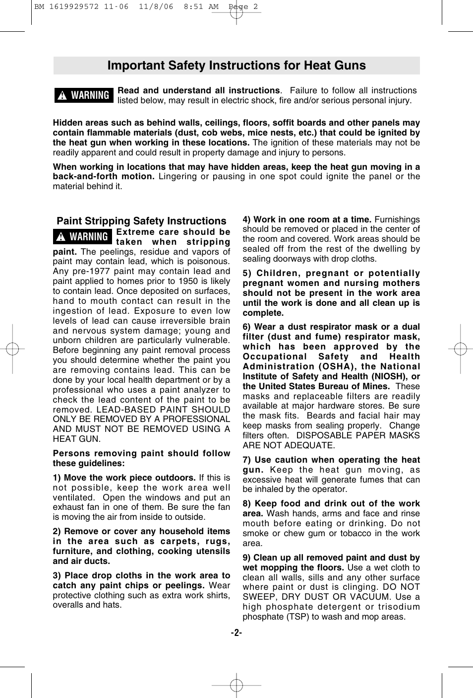Important safety instructions for heat guns | Bosch 1944LCD User Manual | Page 2 / 32