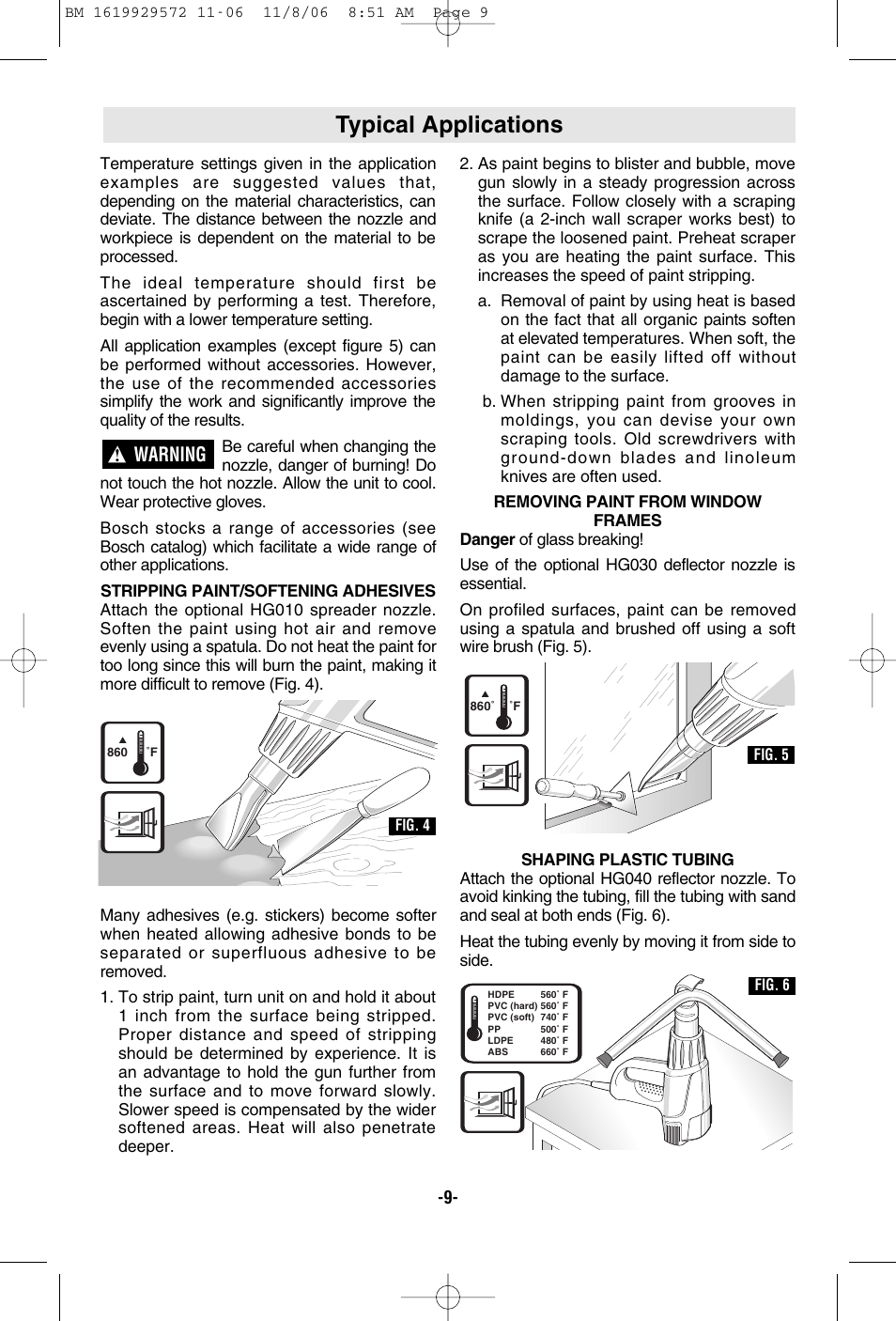 Typical applications, Warning | Bosch 1944LCD User Manual | Page 9 / 32