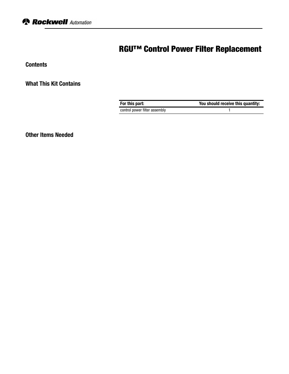 Rockwell Automation 2364,2364F,2364P RGU Control Power Filter Replacement User Manual | 4 pages