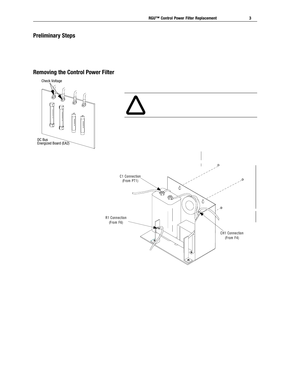 Preliminary steps, Removing the control power filter | Rockwell Automation 2364,2364F,2364P RGU Control Power Filter Replacement User Manual | Page 3 / 4