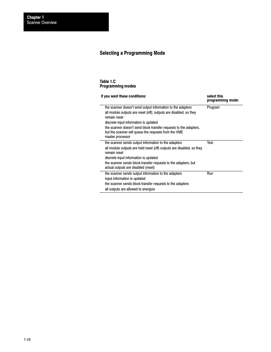 Selecting a programming mode | Rockwell Automation 6008-SV2R VMEbus remote I/O Scanner User Manual | Page 18 / 194