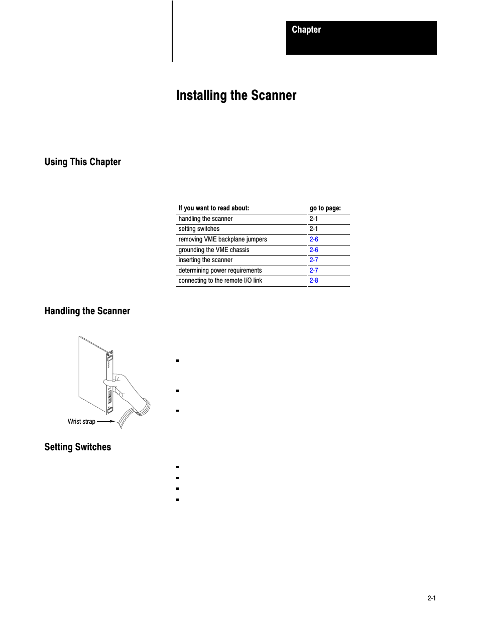 2 - installing the scanner, Installing the scanner | Rockwell Automation 6008-SV2R VMEbus remote I/O Scanner User Manual | Page 20 / 194